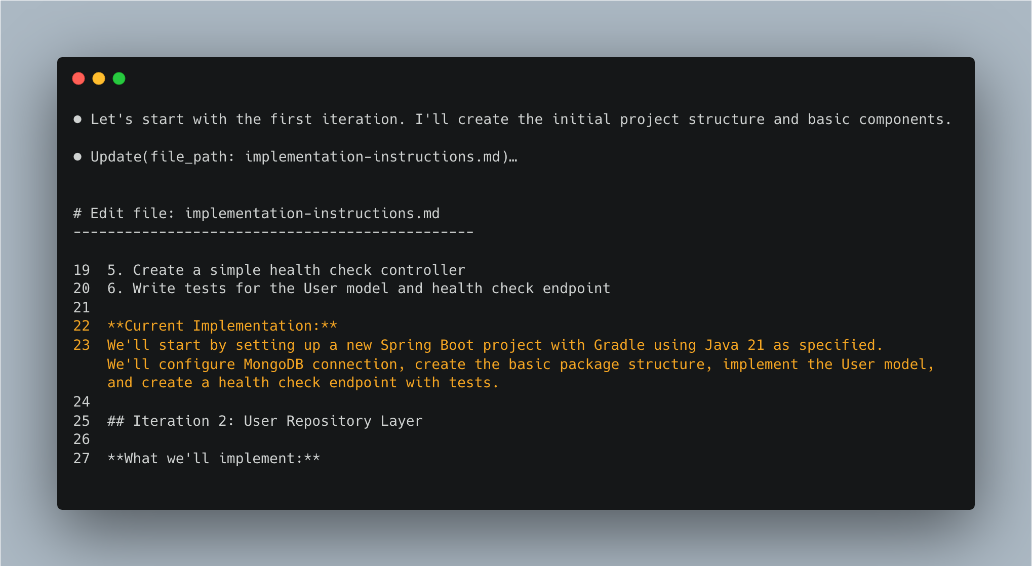 Updating implementation